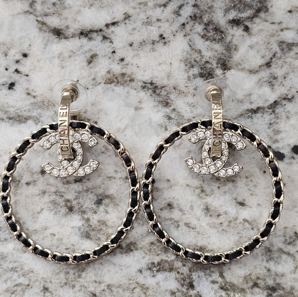Authentic Chanel CC Lambskin Dangle Earrings